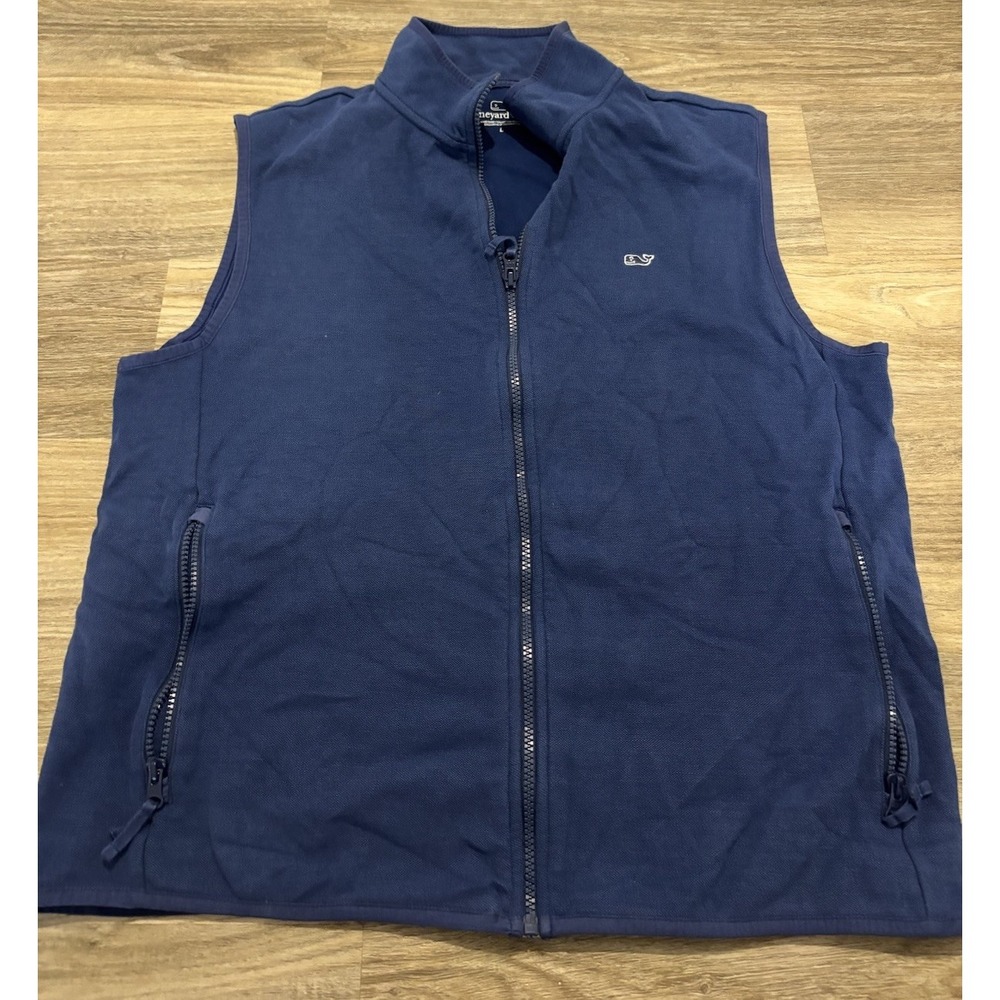 Vineyard Vines Vest Mens Large Navy Blue Cotton Blend Full Zip